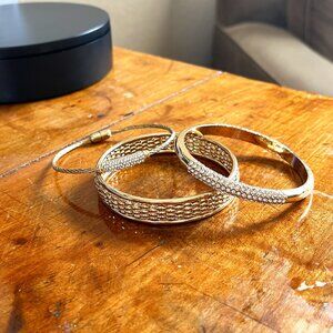 Macy's Shelf Pull Set of Three Goldtone and Rhinestone Bangles NWOT